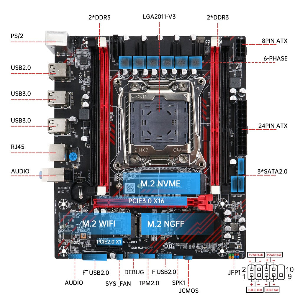 Conjunto de Placa-mãe SOYO X99 D3 Gaming com CPU Intel LGA2011-3 E5 2676 V3 Memória RAM ECC DDR3 8GB*1 Componentes de computador M.2 NVME