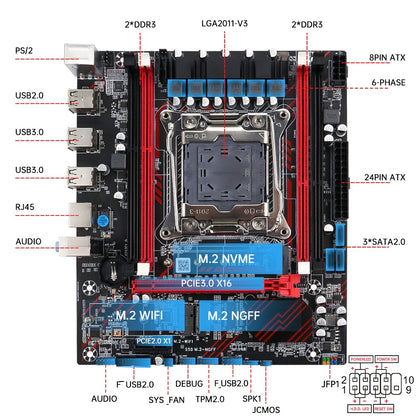 Conjunto de Placa-mãe SOYO X99 D3 Gaming com CPU Intel LGA2011-3 E5 2676 V3 Memória RAM ECC DDR3 8GB*1 Componentes de computador M.2 NVME