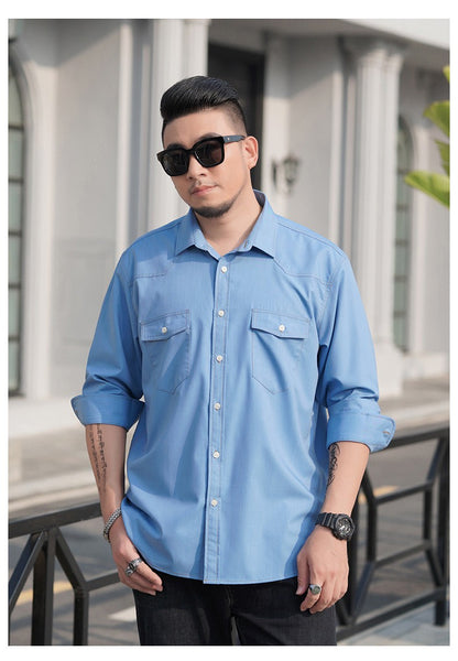 Men Shirt Denim Oversize 6XL 7XL 8XL 10XL Plus Size Fashion Casual Cowboy Blue Pockets Loose Long Sleeve Cotton High Quality