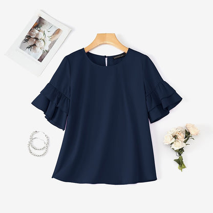 2025 Elegant Office Lady Blouses ZANZEA Summer O Neck Short Sleeve Blouse Women Stylish Solid Holiday Shirt Female OL Work Tops