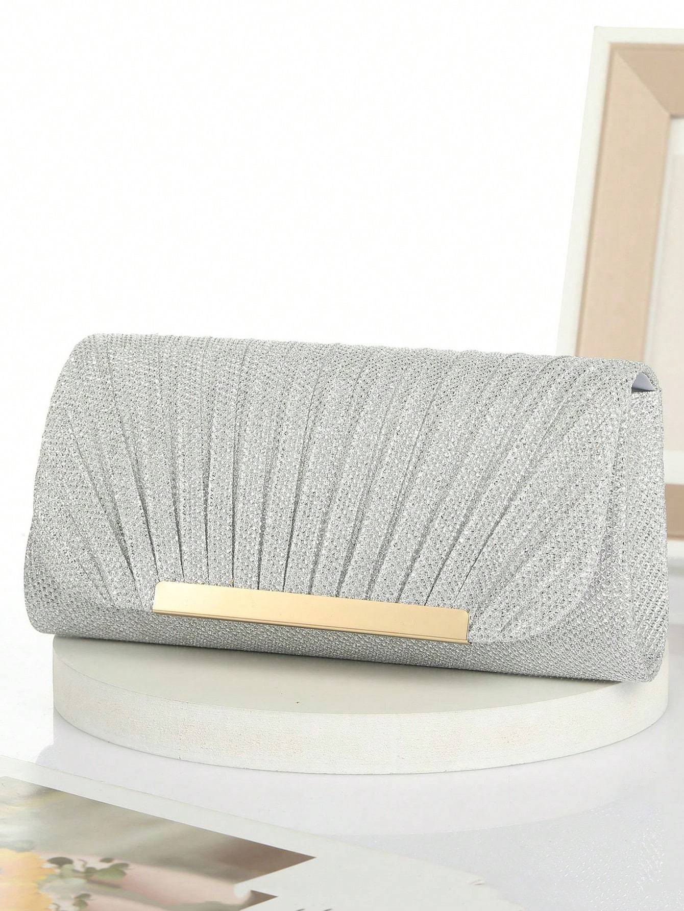 Metal Luxury Women Evening Bags Ruched Design Sequined Small Envelope Shaped Box Party Wedding Event Handbags Purse