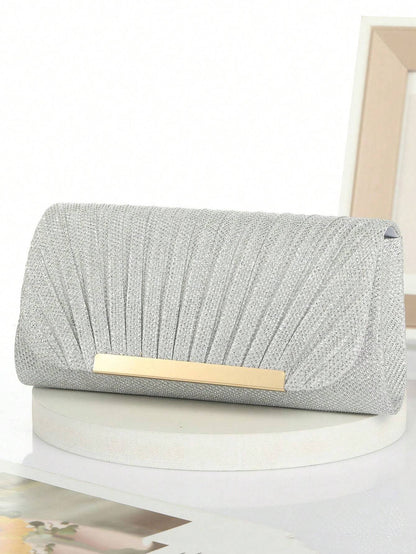 Metal Luxury Women Evening Bags Ruched Design Sequined Small Envelope Shaped Box Party Wedding Event Handbags Purse
