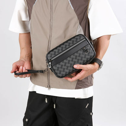 Fashion Business Shoulder Bag PU Leather Men Clutch Bag Wide Strap Crossbody Bag Designer Casual Male Messenger Pack Phone Purse