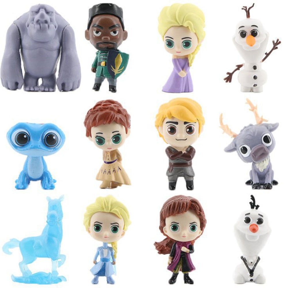 12Pcs Disney Frozen 2 Elsa Anna Kristoff Olaf Fire Elves Kawaii Action Figure GK Model Fashion Ornament Toys Kids Birthday Gifts