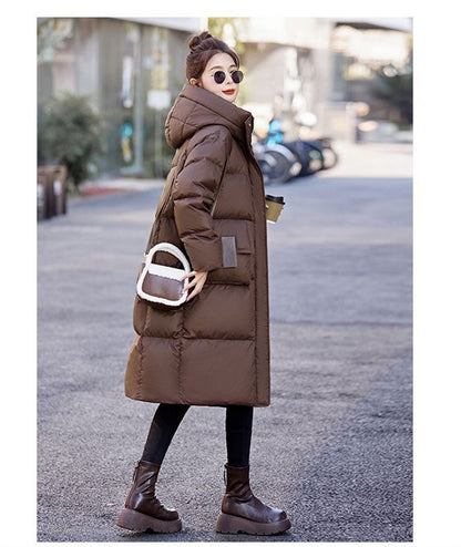 Mid to Long Down Jacket Knee Length 2024 Winter New Item Thickened Warm Fashionable Loose Versatile Jacket Women's Solid Color