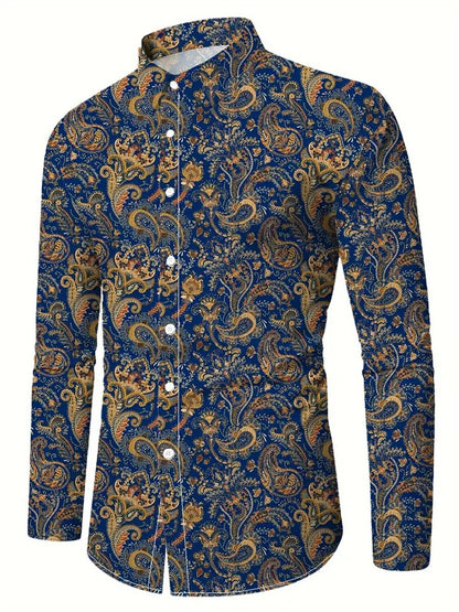 Fashion men's printed long-sleeved shirt casual handsome personality comfortable men's high-quality lapel large size tops
