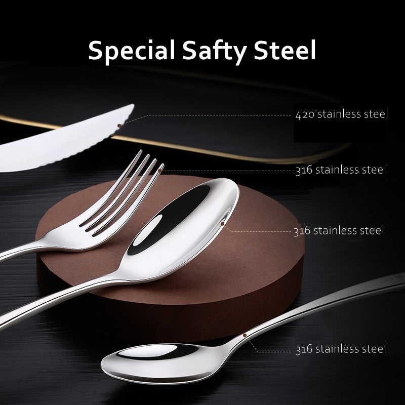 Conjunto de Talheres de Luxo em Aço Inoxidável 316 com Certificação LFGB, Estilo Clássico, Garfo Faca Colher, Ultra Grosso para Banquete e Jantar