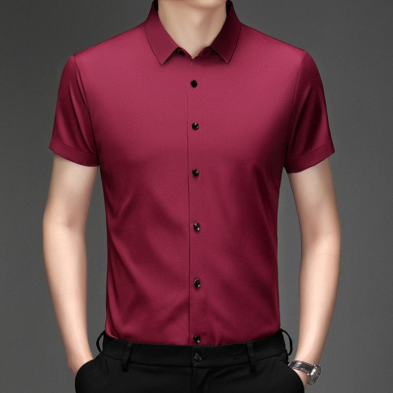 New Men's Business Casual Short Sleeved Solid Color Shirt Wrinkle Resistant Wrinkle Free Comfortable All Season Versatile Top