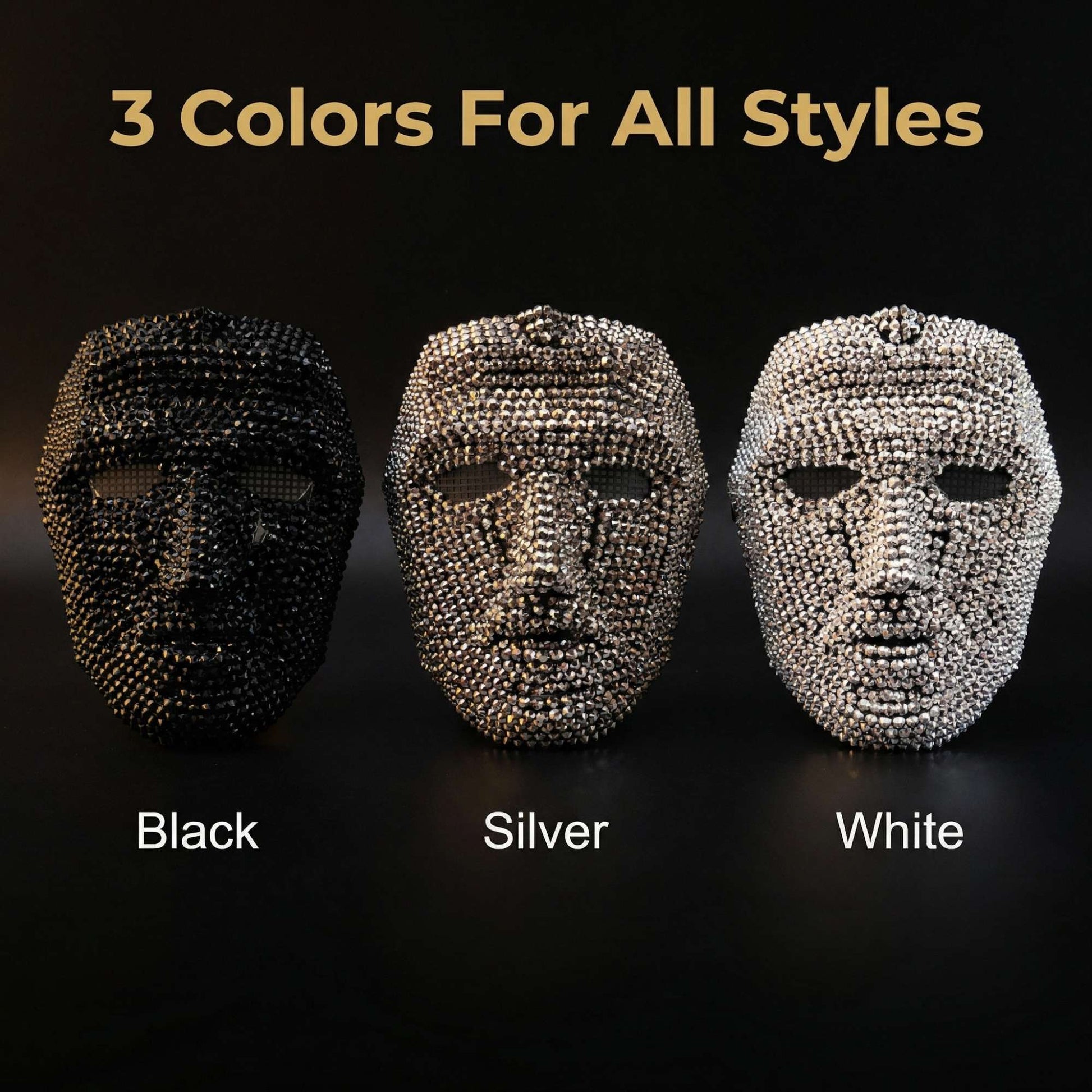 Full Face Rhinestone Mask Luxury Crystal Masquerade Mask for Halloween Rave Party Cosplay Club Costume Accessories 3 Colors