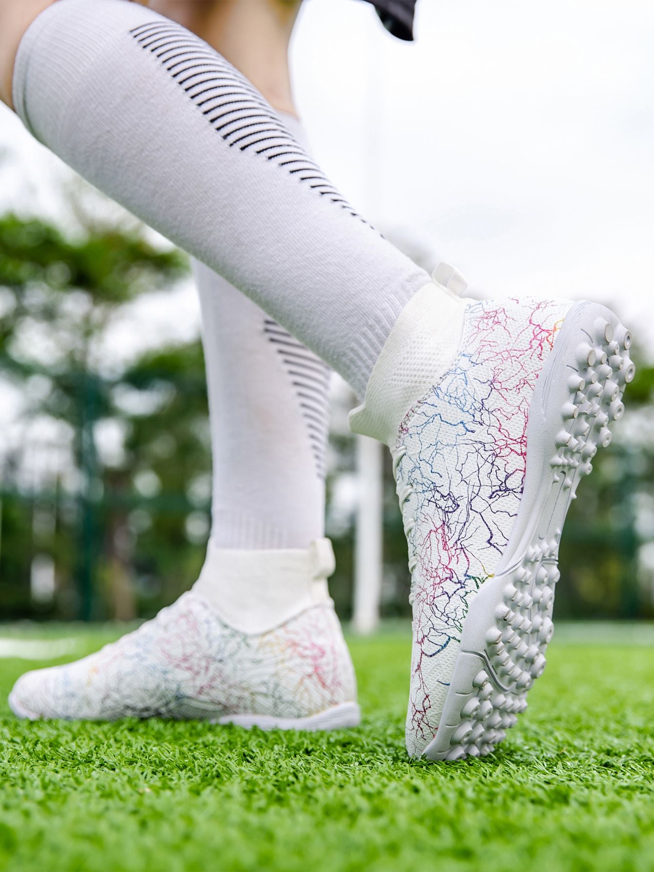 Professional High-Top Soccer Shoes for Men, Tf, Broken Nails (Referring to Cleats), Short Nails (Referring to Studs), Artificial Turf Training, Breathable, Anti-Slip