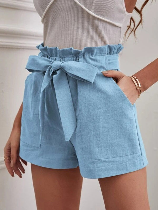 Europe and America Cross border New Summer Women's Loose Linen Casual Shorts Pockets Solid Large High Waist Wide Leg Pants