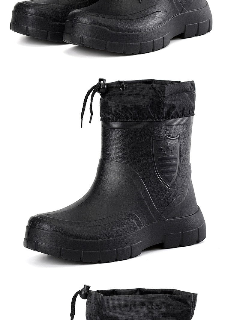 2024 Versátil Botas de Chuva Masculinas Impermeáveis para Exterior Leves Sapatos de Veludo Moda Bota Curta Conforto Casual Masculino Sapatos de Água