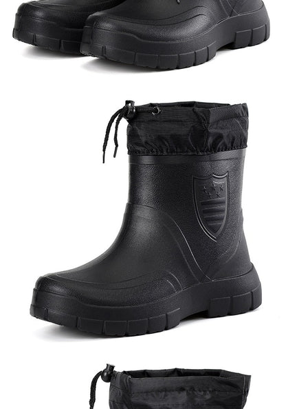 2024 Versátil Botas de Chuva Masculinas Impermeáveis para Exterior Leves Sapatos de Veludo Moda Bota Curta Conforto Casual Masculino Sapatos de Água