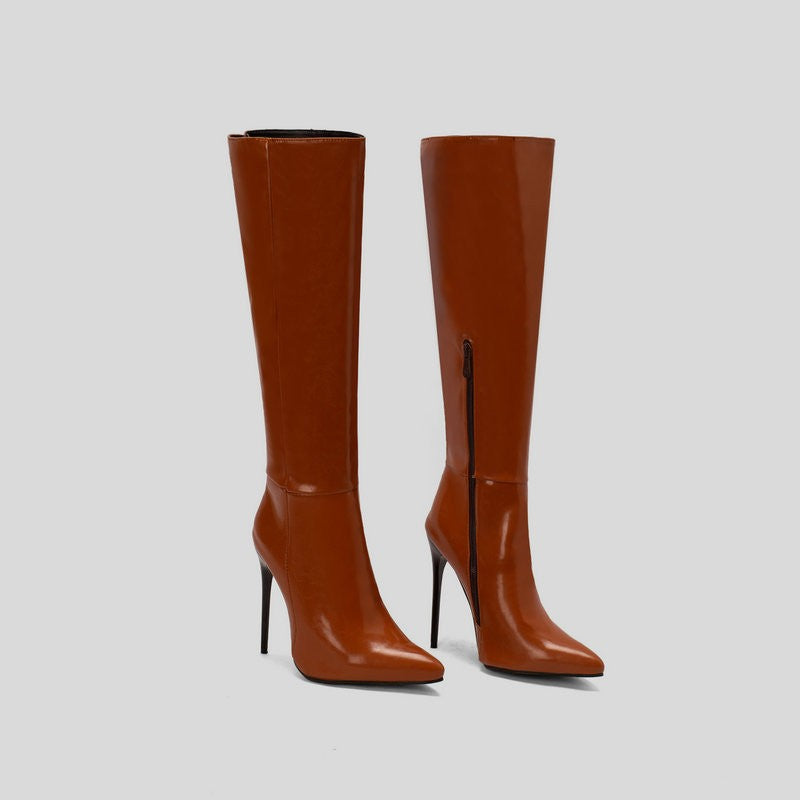 2023 Winter New Fashion Long Boots Comfortable Plush Women Warm High Heels 12CM Side Zipper Pointed Models Shoes Mujer Plus Size