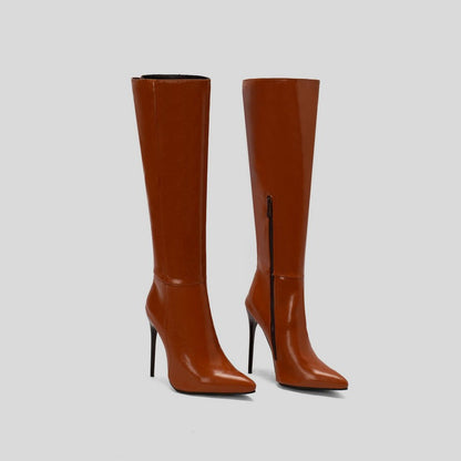 2023 Winter New Fashion Long Boots Comfortable Plush Women Warm High Heels 12CM Side Zipper Pointed Models Shoes Mujer Plus Size