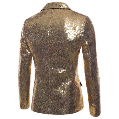 Men's Suit Round Sequin Pocket Single Row Button Wedding Groom Stage Show Hosting Dinner Menswear Bar Dance Casual Men Blazer