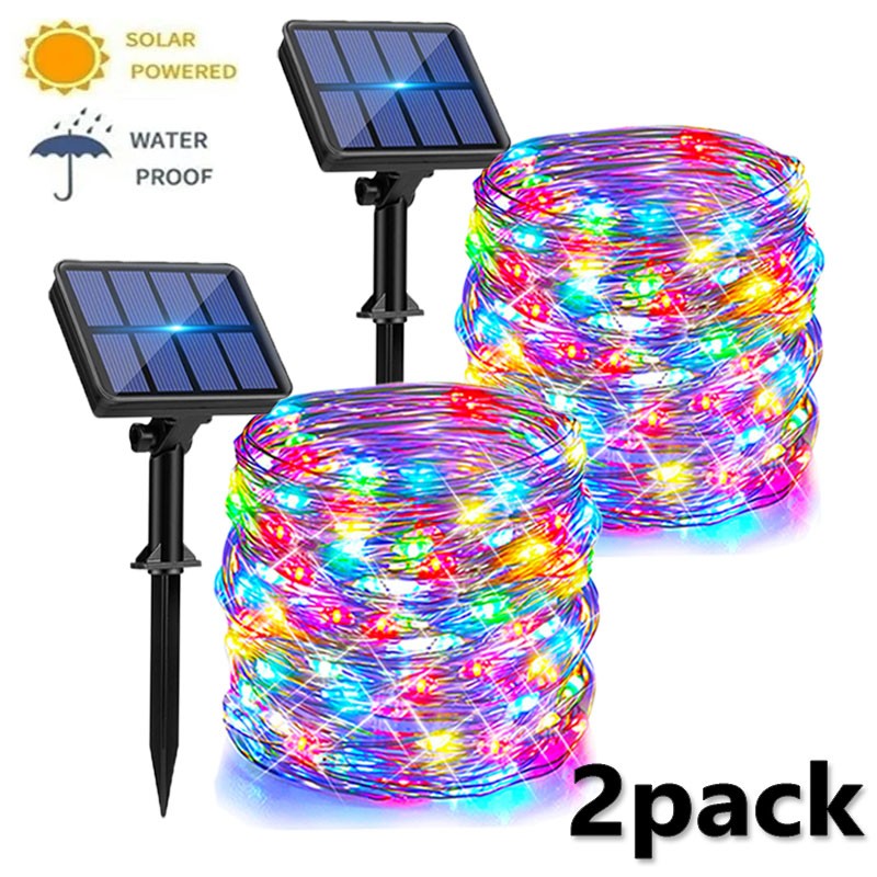 4Pack Solar String Lights Solar Outdoor Lights with 8 Lighting Modes Waterproof Fairy Lights for Tree Garden Patio Copper Wire