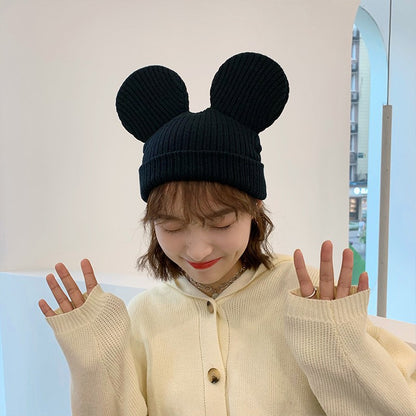 Disney Mickey Mouse Gorro de Malha Chapéu Desenho Animado Orelhas Criativas Touca de Inverno para Mulheres Homens Quente À Prova de Vento Chapéu para o Ar Livre
