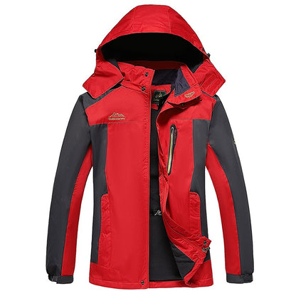 Outdoor Men's Red & Black Waterproof Windproof Breathable Jacket with Detachable Hood for Hiking Climbing Camping?