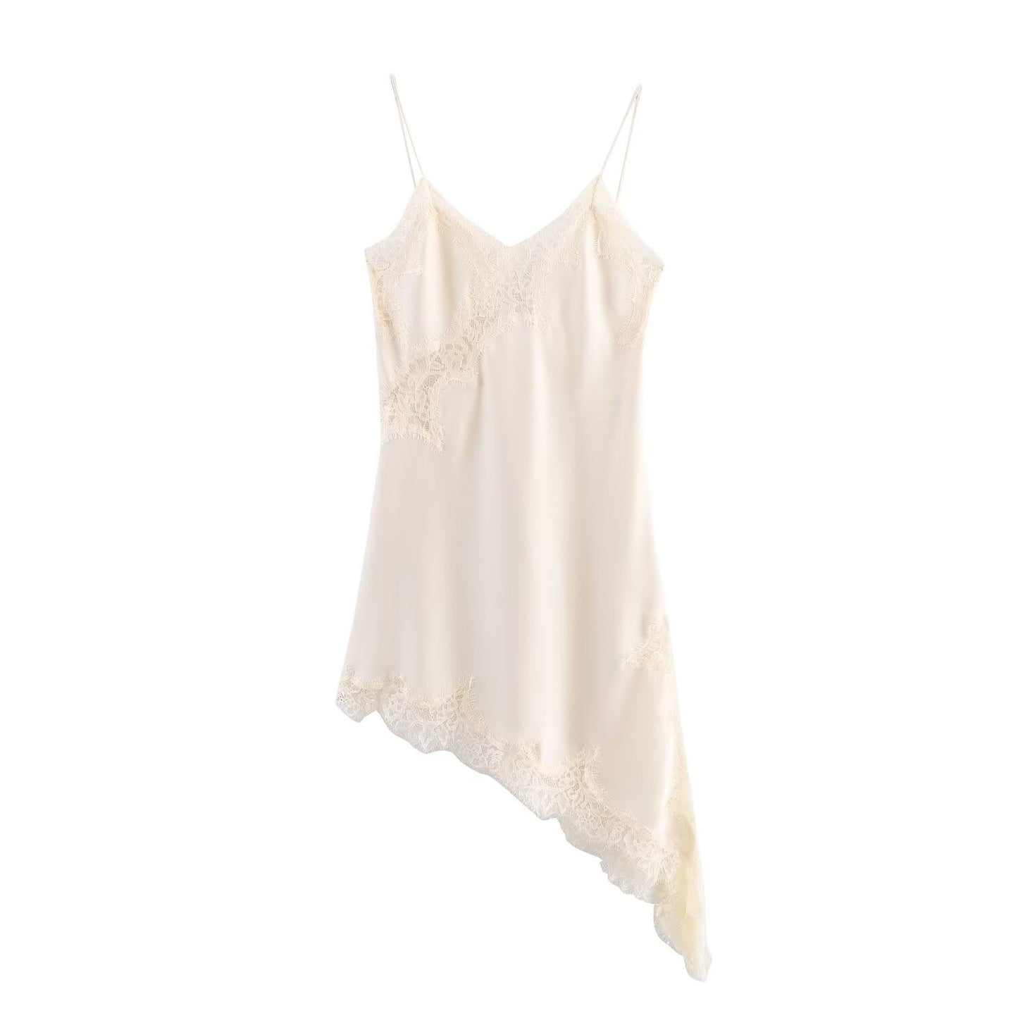 Women Fashion Sexy V-Neck Lace Elegant Halter Dress Asymmetric Hem Dress 2025 Summer New Fashion Holiday Party Beach Dresses