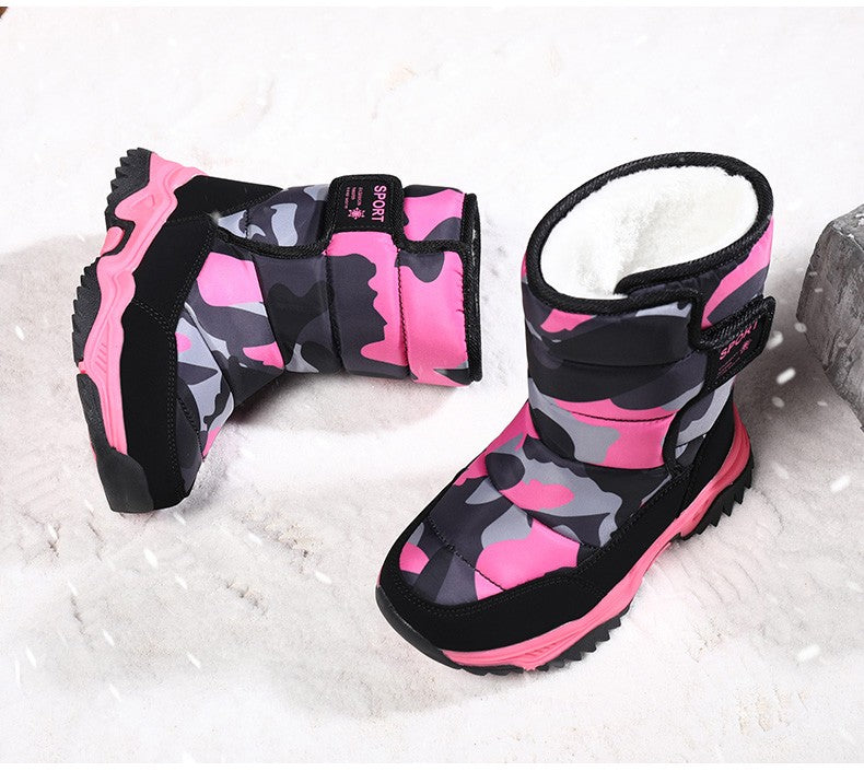2025 Winter Children Shoes Plush Waterproof Fabric Non-Slip Girl Shoes Rubber Sole Snow Boots Fashion Warm Outdoor Boots