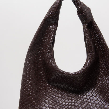Vintage Faux Woven Leather Shoulder Bag, Women's Handbag, Large Capacity Tote Bag, Crescent Bag, Zipper Underarm Bag, Daily Commuter Bag (Random Pattern)