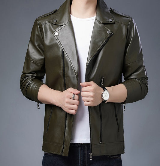 Men's Black PU Leather Jacket Men's  Zipper Leather Jacket Vintage Men's Leather Jacket Men's Leather Motorcycle Jacket