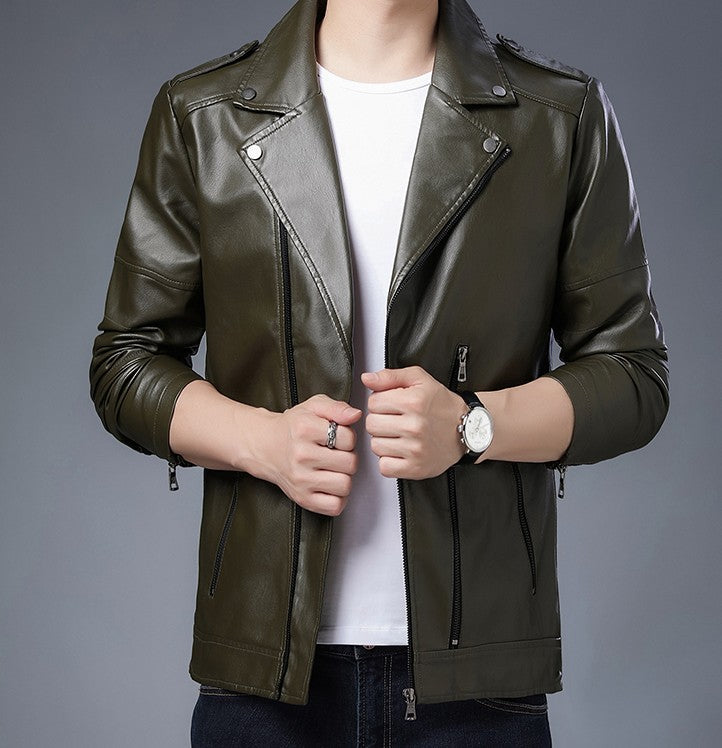 Men's Black PU Leather Jacket Men's  Zipper Leather Jacket Vintage Men's Leather Jacket Men's Leather Motorcycle Jacket