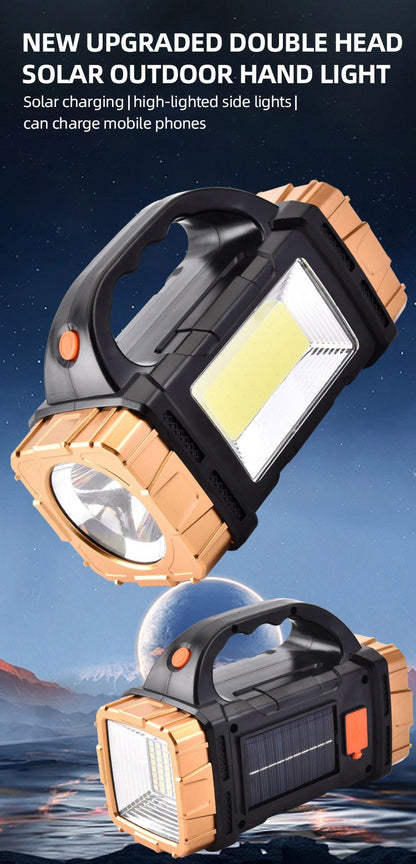 Portable Powerful Solar LED Flashlight With COB Work Lights USB Rechargeable Handheld 4 Lighting Modes Outdoor Solar Torch Light