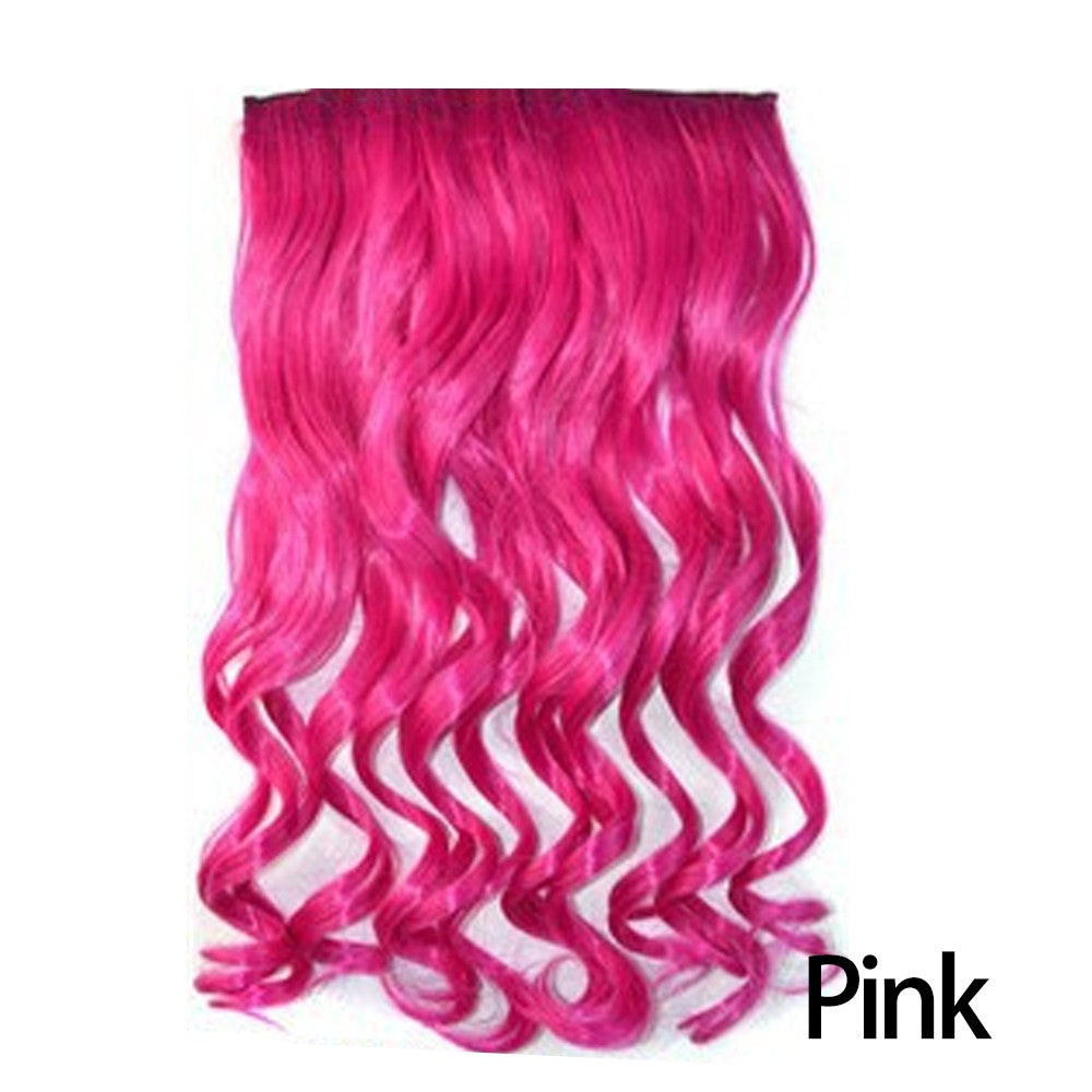Apliques Sintéticos Longos Ondulados de 5 Clipes 22 Polegadas Fibra Sintética Resistente ao Calor Preto Rosa Cabelo Falso para Uso Diário