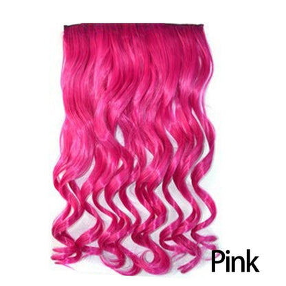 Apliques Sintéticos Longos Ondulados de 5 Clipes 22 Polegadas Fibra Sintética Resistente ao Calor Preto Rosa Cabelo Falso para Uso Diário