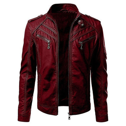 New 2025 Spring Autumn Men's Leather Jackets Fashion Patchwork Stand Collar PU Leather Coats Handsome Motorcycle Jackets for Men