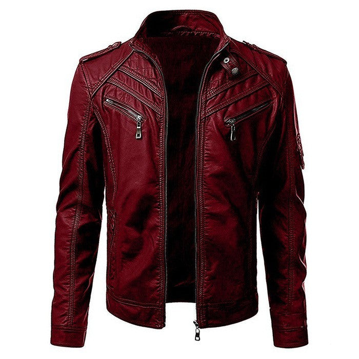 New 2025 Spring Autumn Men's Leather Jackets Fashion Patchwork Stand Collar PU Leather Coats Handsome Motorcycle Jackets for Men