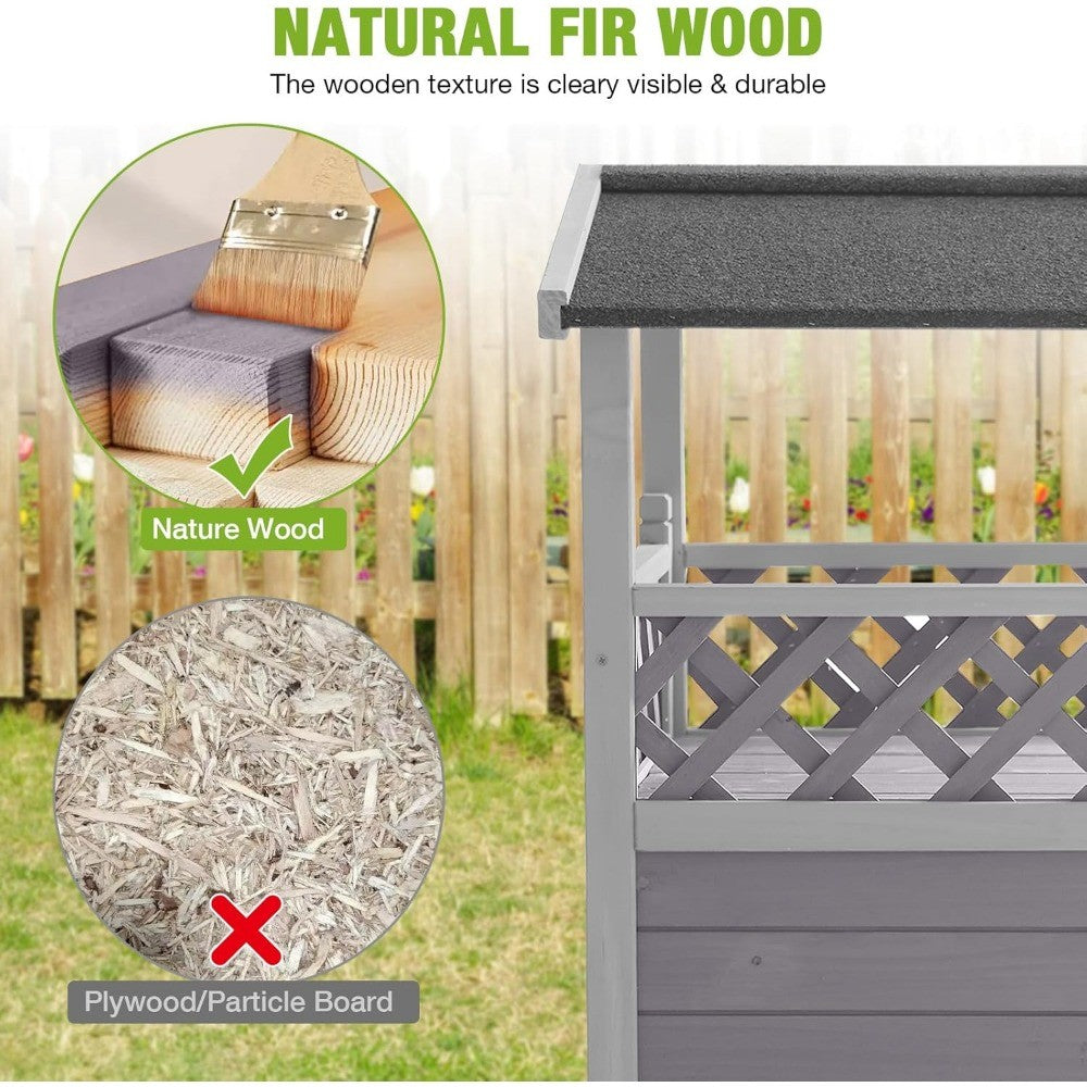 Abrigo para Gatos Impermeável para Ambientes Externos e Internos, Casa de Madeira de Dois Níveis com Escadas, Refúgio Impermeável para Gatinhos Selvagens