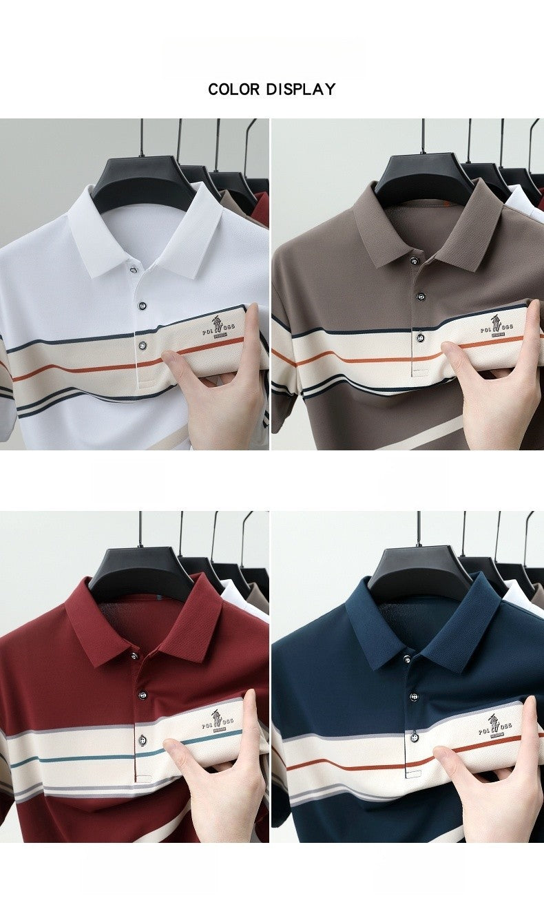 Luxury men's short sleeved polo shirt summer fashion hot selling striped top badge original design golf casual business T-shirt