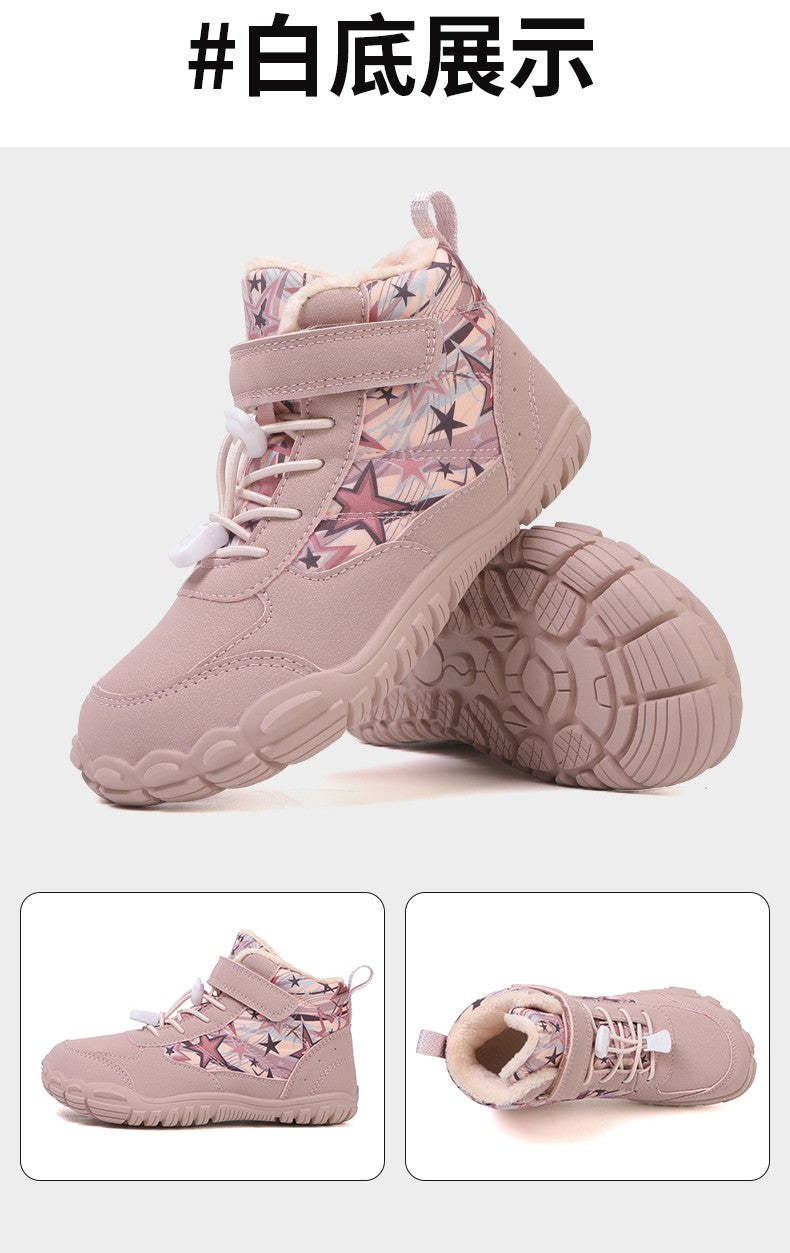 2025 Kids Barefoot Snow Boots Wide Toe Winter Insulated Waterproof Fur Lined Shoes for Boys Girls Cold Weather Outdoor Sneakers