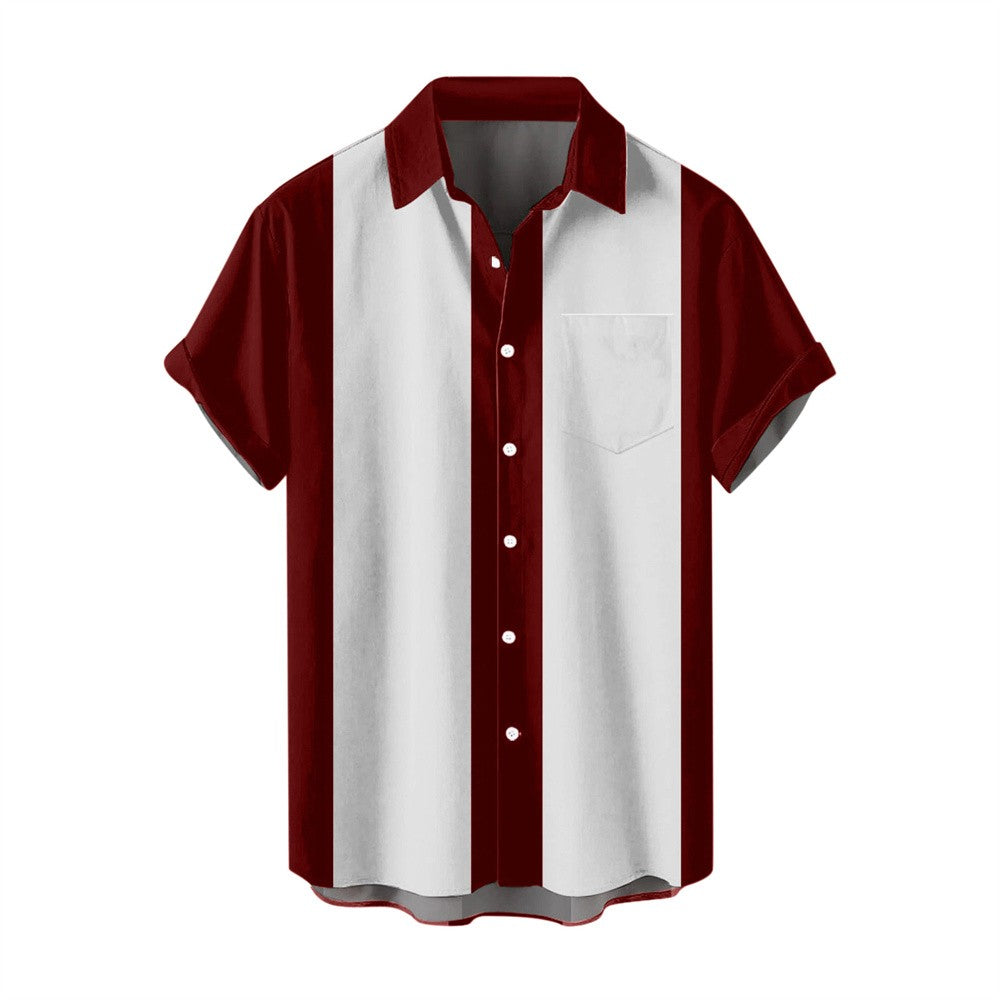 Summer New Men's Pocket Short Sleeve Shirt Fashion Casual Solid Color Panel Lapel Beach High Quality Top Comfortable Soft Fabric