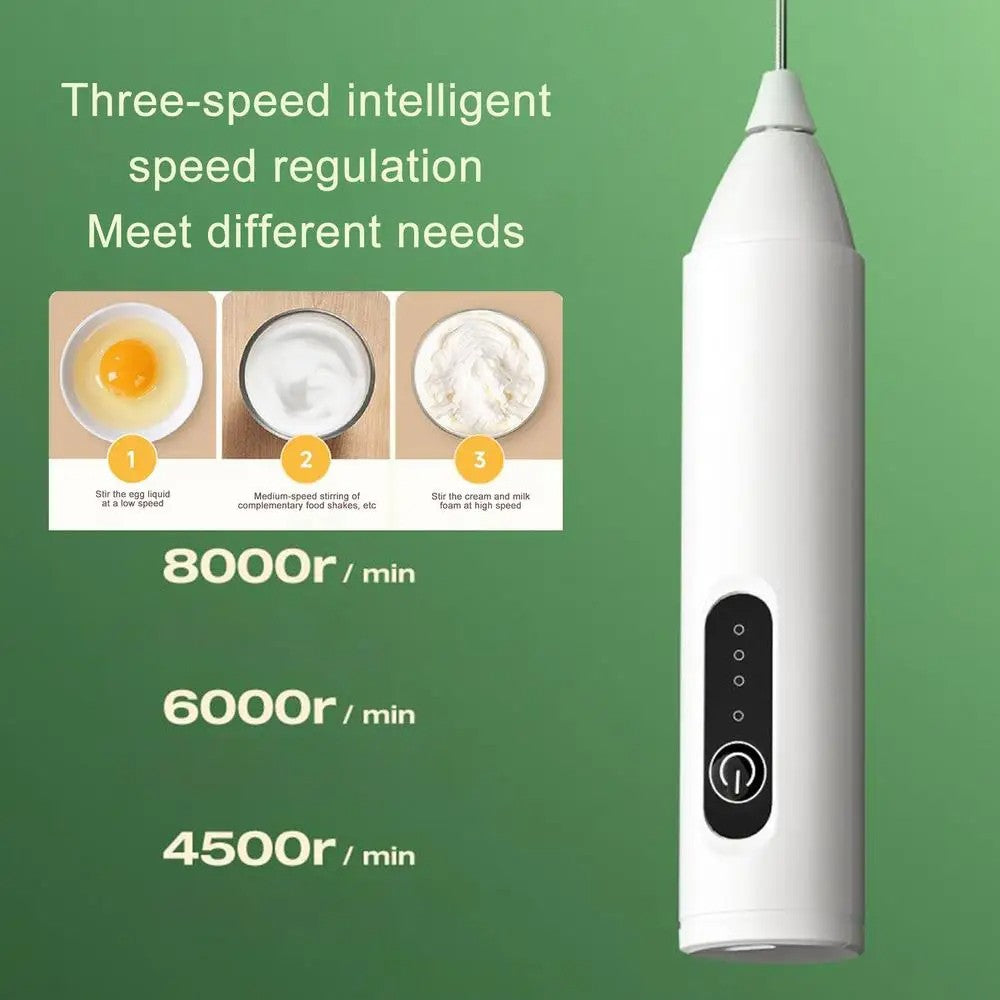 Handheld milk frother, coffee machine, portable egg beater, rechargeable 3-speed beverage jam machine, kitchen food mixer