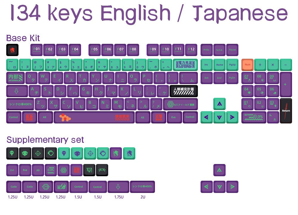 Keycaps Personalizadas Tema Eva Animação Japonesa Perfil XDA PBT Sublimação para Teclado Mecânico com Switch MX GMK