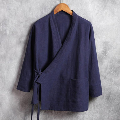 Men's linen vest Men's shirt Long sleeved Chinese official collar Traditional Kung Fu Tang casual social shirt Plus size shirts