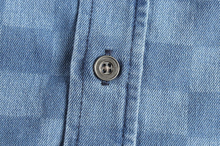 Spring Japanese Retro Long Sleeve Lapel Denim Plaid Cargo Shirts Men's High Street 100% Cotton Washed Loose Casual Thin Jacket