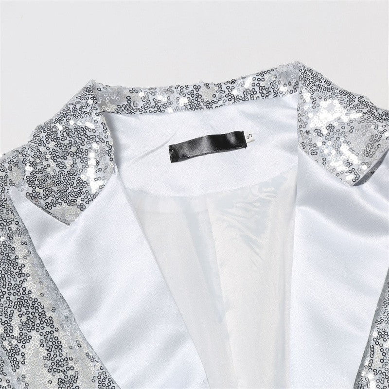 Fashion Men Luxurious Sequin Suit Jacket Green / Silver Men's Bar KTV Stage Dress Male Blazer Coat