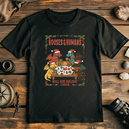 2025 Christmas DND T-Shirt Houses and Humans D&D Men Women Cotton T-shirt Dungeons Gift Funny Xmas Dnd Houses Humans Parody Tops