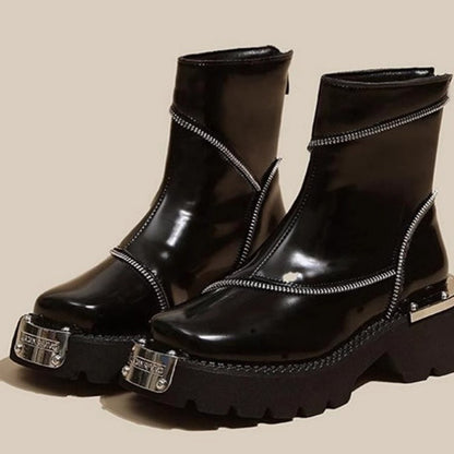 New Winter Fashionable Comfortable Elegant Women's Short Boots Round Toes Square Heels Thick Soles Heightening Fashion Boots