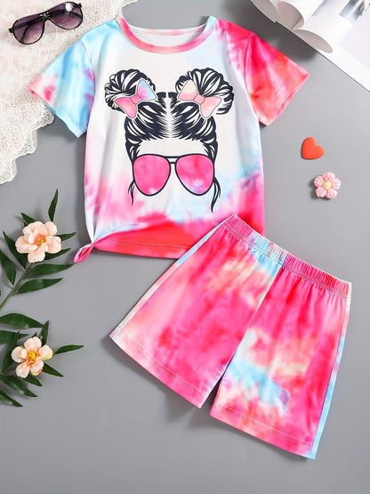 Summer Sets Children's Clothing Girl Kids Toddler Clothes Cute 3D Tie-Dye Print T-Shirt Top Shorts 2PCS Baby Kids Tracksuit Sets