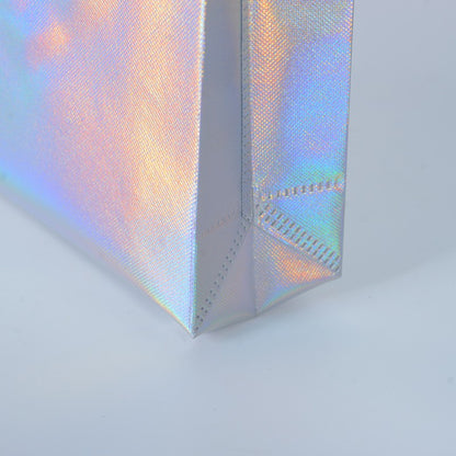 10Pcs Reusable Silver Laser Tote Bag Durable Non Woven Gift Shopping Bag for Wedding Bridesmaid Party Birthday Eco Friendly