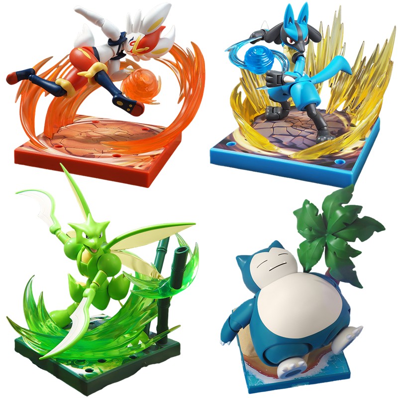 Original Blokees Aventura Pokémon Prólogo Snorlax Cinderace Scyther Lucario Figura de Ação Modelo de Montar Brinquedos Presentes de Aniversário