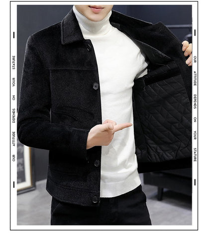 Autumn Winter Short Woolen Coat Merino Wool Men Korean Mink Imitation Jacket Trendy Heavy Clothes Mens Overcoat Heren Jas