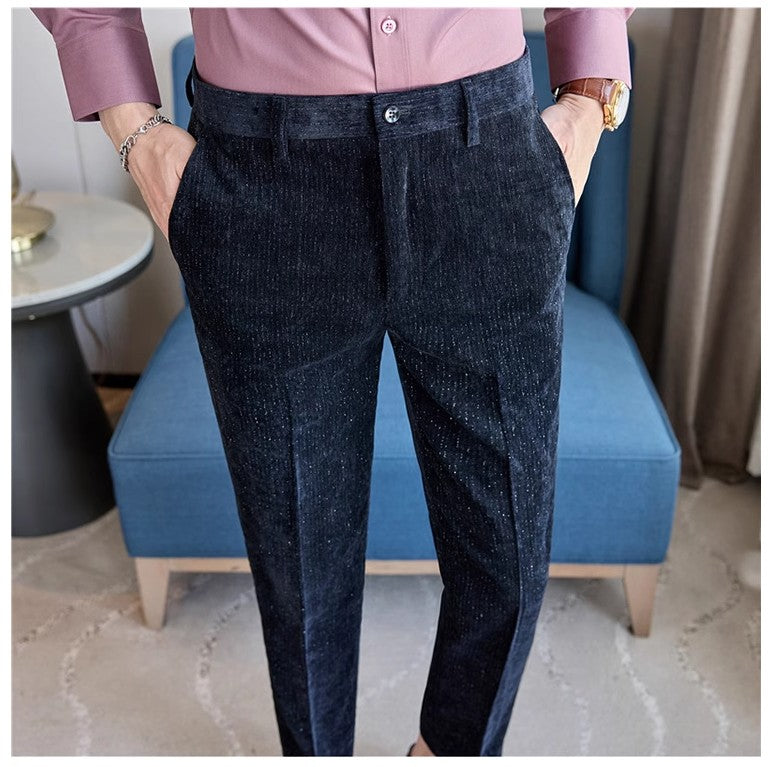 Novas calças de terno de veludo cotelê masculinas para outono e inverno moda masculina negócios sociais casamento baile festa vestido calça slim fit