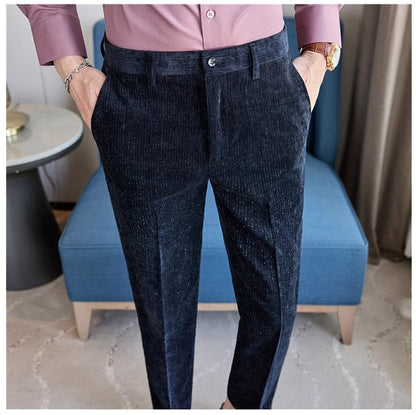 Novas calças de terno de veludo cotelê masculinas para outono e inverno moda masculina negócios sociais casamento baile festa vestido calça slim fit